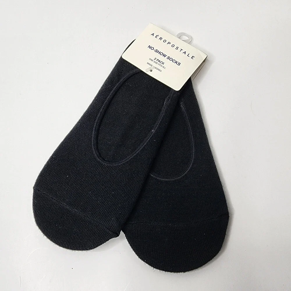 Aeropostale Womens 2 Pack Basic Lightweight No Show Socks Black One Size 9593